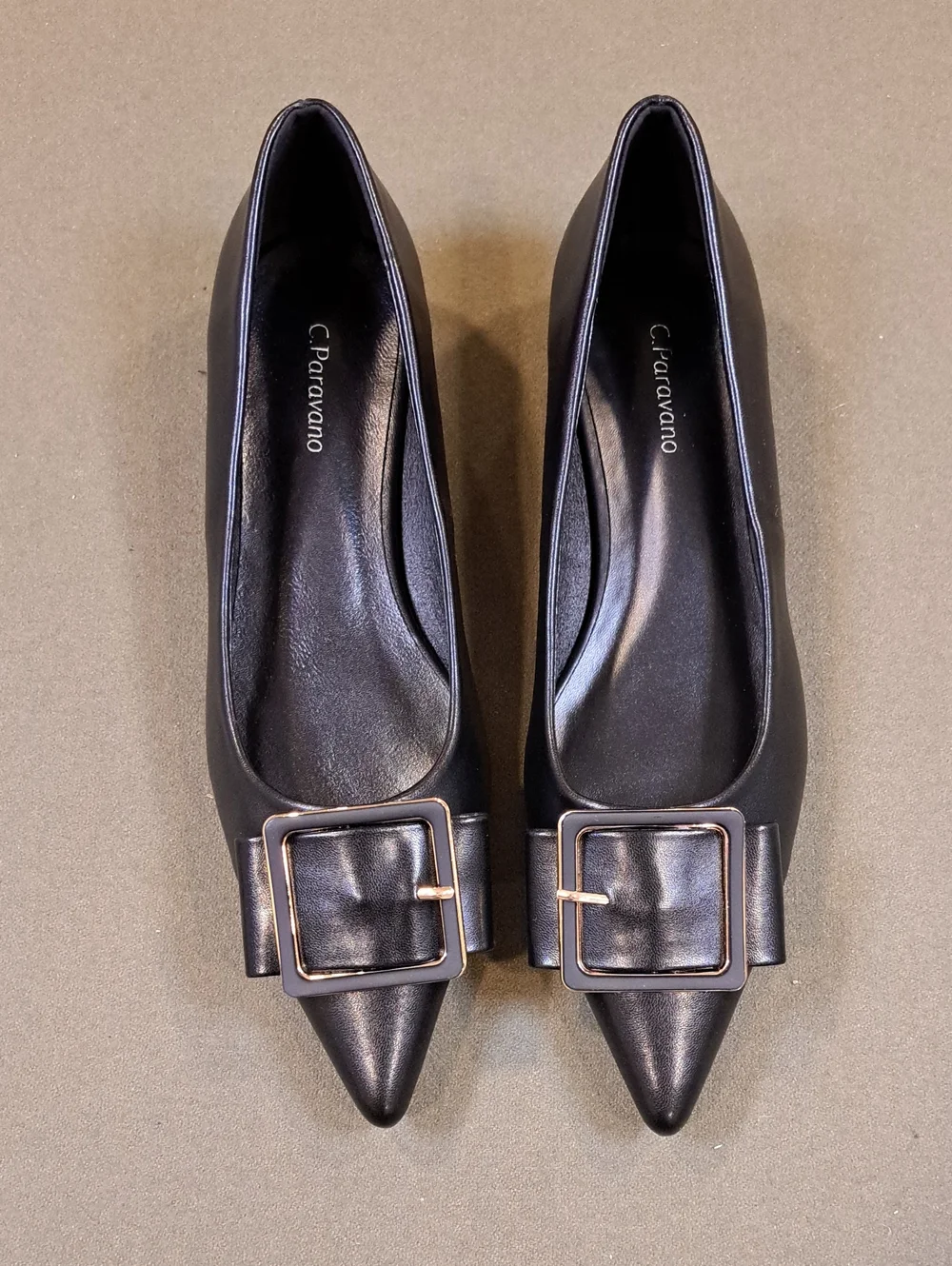 C. Paravano Square Buckle Flats (Aida) - Color: Black - Size: EU 39.5